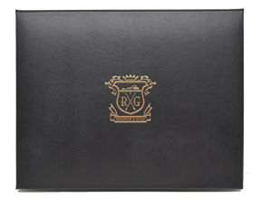 gold debossing on black bonded leather diploma cover