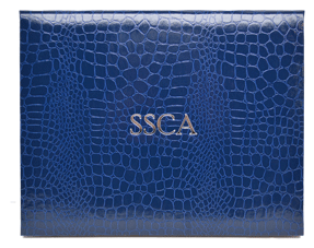 midnight blue diploma cover with alligator textured cover and gold imprinting
