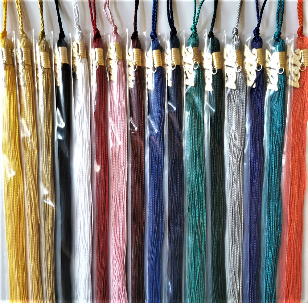Graduation tassels in purple, green, burgundy, gold, orange or silver