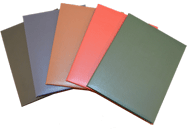 red, gree, blue, black and tan bonded leather diploma covers
